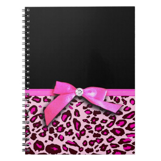 Hot-roze leopard printplaat, lintbogen, grafisch notitieboek (Voorkant)