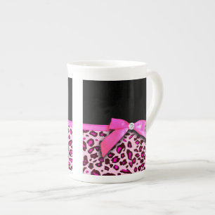 Hot-roze leopard printplaat, lintbogen, grafisch porselein kop