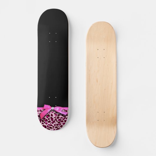 Hot-roze leopard printplaat, lintbogen, grafisch skateboard (Voorkant)