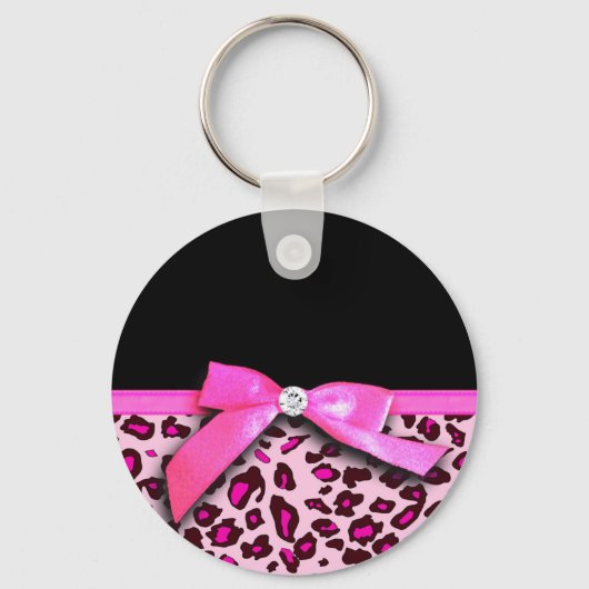 Hot-roze leopard printplaat, lintbogen, grafisch sleutelhanger (Voorkant)