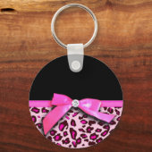 Hot-roze leopard printplaat, lintbogen, grafisch sleutelhanger (Voorkant)