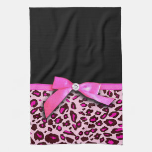 Hot-roze leopard printplaat, lintbogen, grafisch theedoek