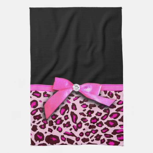 Hot-roze leopard printplaat, lintbogen, grafisch theedoek (Verticaal)