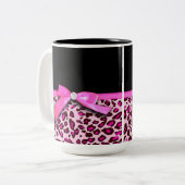 Hot-roze leopard printplaat, lintbogen, grafisch tweekleurige koffiemok (Voorkant links)
