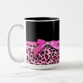 Hot-roze leopard printplaat, lintbogen, grafisch tweekleurige koffiemok (Links)