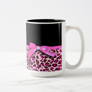 Hot-roze leopard printplaat, lintbogen, grafisch tweekleurige koffiemok