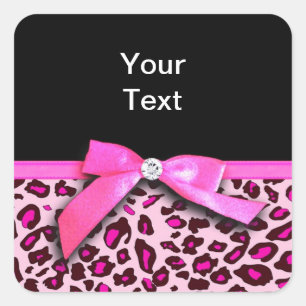 Hot-roze leopard printplaat, lintbogen, grafisch vierkante sticker