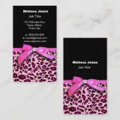 Hot-roze leopard printplaat, lintbogen, grafisch visitekaartje (Voorkant / Achterkant)