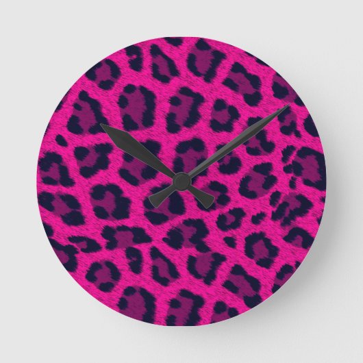 Hot-roze leopard printplaat ronde klok (Voorkant)