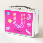 Hot roze letter u monogram meisje terug naar schoo (Voorkant)