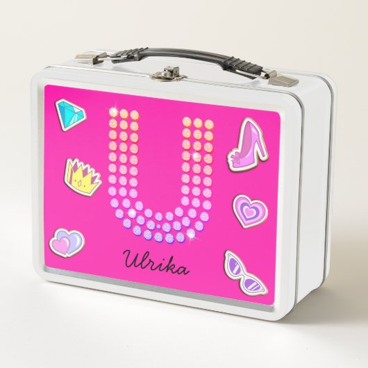 Hot roze letter u monogram meisje terug naar schoo (Voorkant)