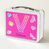 Hot roze letter v monogram meisje terug naar schoo (Achterkant)