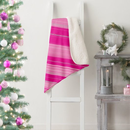Hot Roze Licht Roze & Zilver Candy Cane Stripe Sherpa Deken