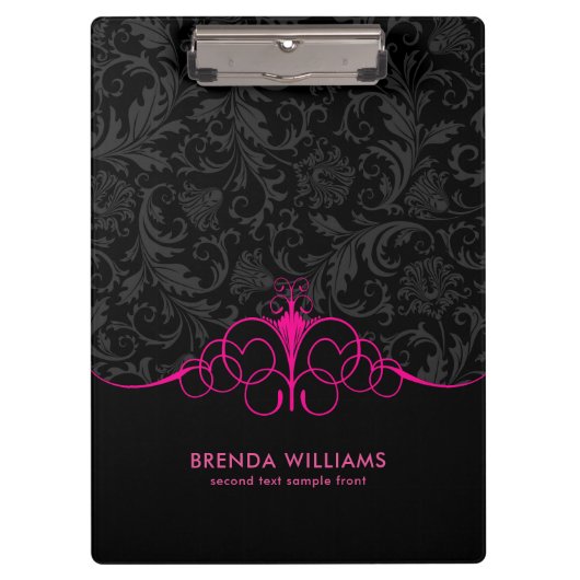 Hot-roze lijst & zwart demasingspatroon klembord (Voorkant)