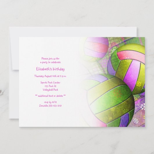 Hot roze limoen meisjes volleybal partij kaart (Voorkant)