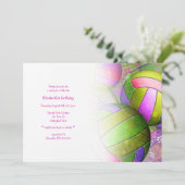 Hot roze limoen meisjes volleybal partij kaart (Staand voorkant)