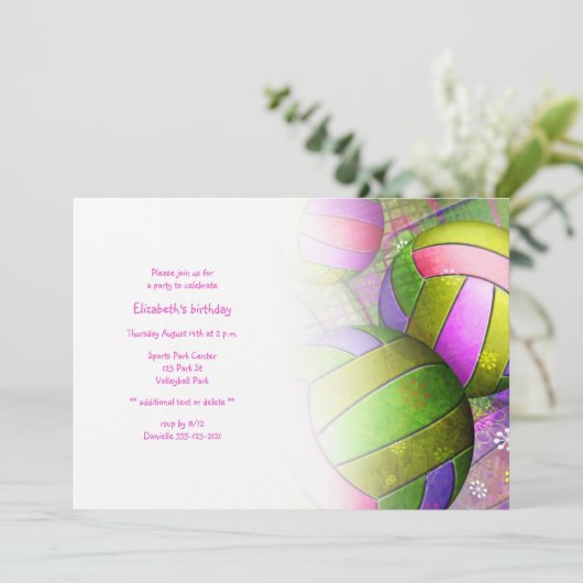 Hot roze limoen meisjes volleybal partij kaart (Staand voorkant)