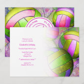 Hot roze limoen meisjes volleybal partij kaart (Voorkant / Achterkant)