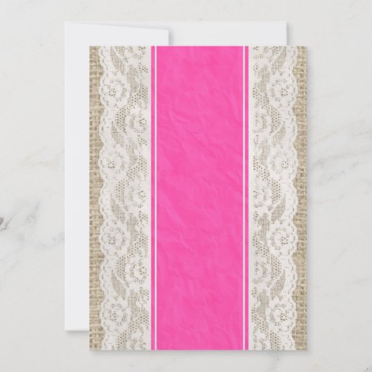 Hot-roze  Linen Burlap Wedding-uitnodigingen Kaart (Achterkant)
