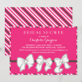 Hot-roze linten en Bows Bridal Shower Invitation Kaart (Voorkant / Achterkant)