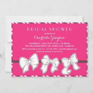 Hot-roze linten en Bows Bridal Shower Invitation Kaart