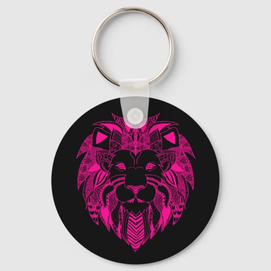 Hot-roze Lion Head Sleutelhanger (Voorkant)