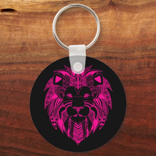 Hot-roze Lion Head Sleutelhanger (Voorkant)