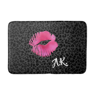 Hot-roze Lipgloss Kiss zwarte luipaard met monogra Badmat