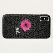 Hot-roze Lipgloss Kiss zwarte luipaard met monogra Case-Mate iPhone Case (Achterkant (horizontaal))