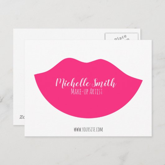 Hot-Roze lippen design Make-up kunstenaar Briefkaart (Voorkant / Achterkant)