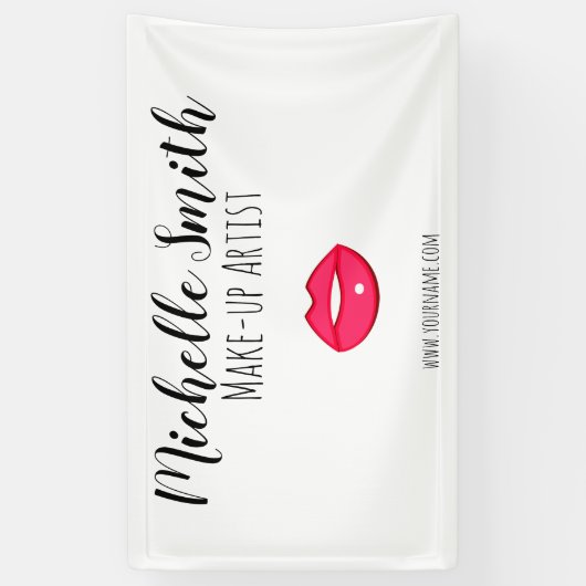 Hot-Roze lippen design Make-up kunstenaar Spandoek (Verticaal)