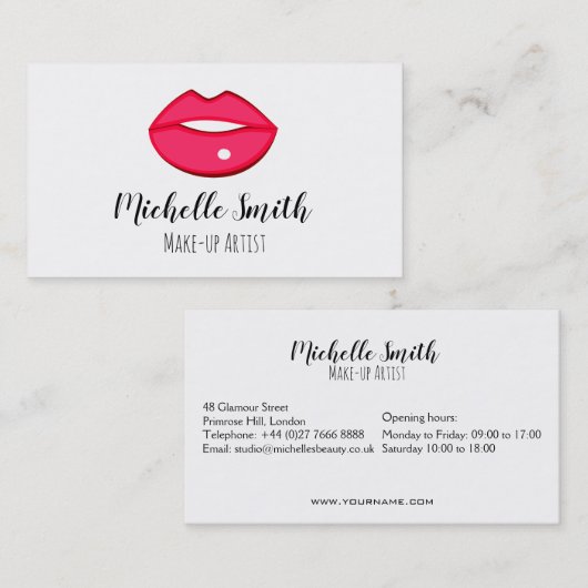 Hot-Roze lippen design Make-up kunstenaar Visitekaartje (Voorkant / Achterkant)