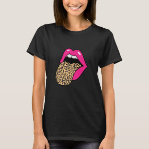 Hot-roze lippen Leopard Tongue T-shirt