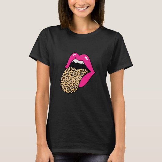 Hot-roze lippen Leopard Tongue T-shirt (Voorkant)