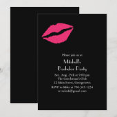 Hot-roze Lips Bachelor Party-uitnodiging (zwart) Kaart (Voorkant / Achterkant)