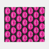 Hot-roze Lips Glamoureus Patroon op zwart Fleece Deken (Voorkant (Horizontaal))