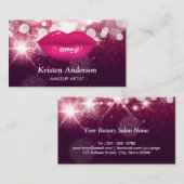 Hot-roze lips Glitters Beauty Salon Makeup Artist Visitekaartje (Voorkant / Achterkant)