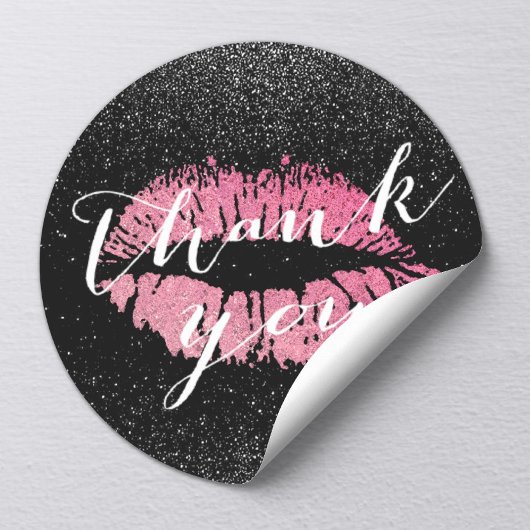 Hot-roze lips Kiss Black Glitter Hartelijk dank Ronde Sticker
