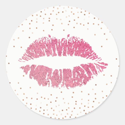 Hot-roze Lips Moderne Roos Gold Confetti Ronde Sticker (Voorkant)