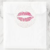 Hot-roze Lips Moderne Roos Gold Confetti Ronde Sticker (Tas)