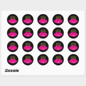 Hot-roze Lips Royal Gold Crown Modern Black Ronde Sticker (Vel)