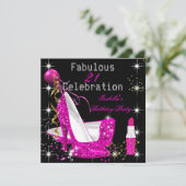 Hot-roze lipstick Glitter High Heels Birthday Kaart (Staand voorkant)