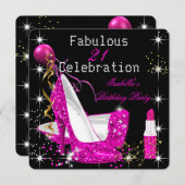 Hot-roze lipstick Glitter High Heels Birthday Kaart (Voorkant / Achterkant)