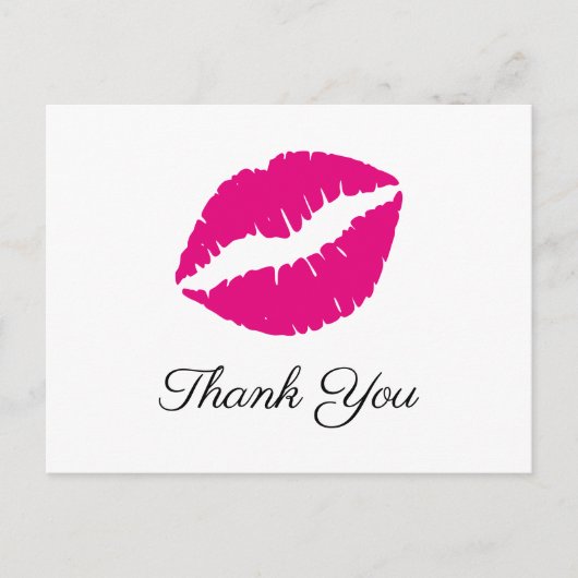 Hot-roze lipstick Kiss Elegant Bedankt Briefkaart (Voorkant)