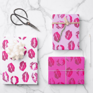 Hot-roze lipstick Kisses Valentijnsdag Inpakpapier Vel