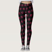Hot-roze lipstick patroon leggings (Voorkant)