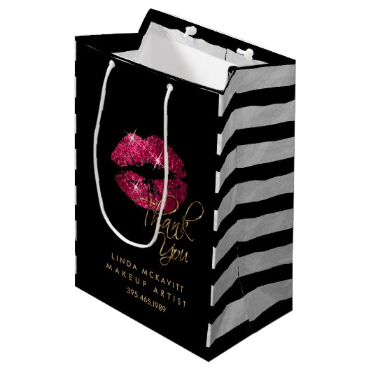 Hot-roze lipstick & White Stripes - Hartelijk dank Medium Cadeauzakje (Voorkant Gekanteld)