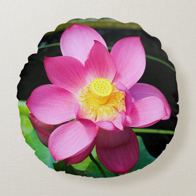 Hot-roze Lotus Flower Rond Kussen (Voorkant)
