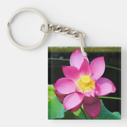Hot-roze Lotus Flower Sleutelhanger (voorkant)