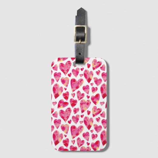 Hot-roze Love Heart patroon Bagagelabel (Voorkant (verticaal))